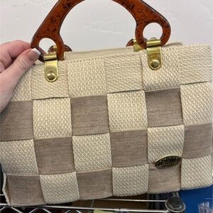 Alma Creazioni Woven Leather Tote Bag Cream Color Italian Made in italy NWT